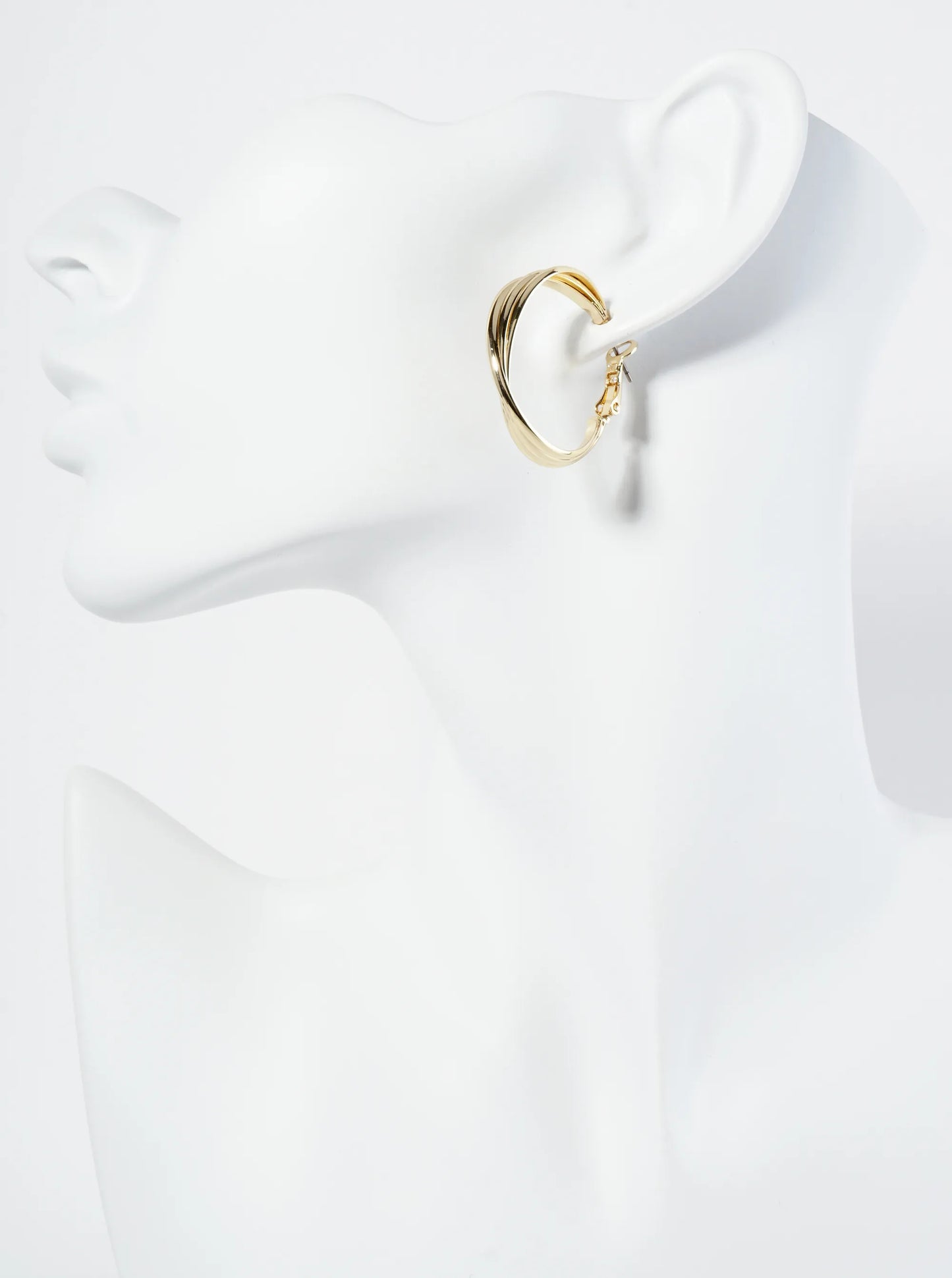 30mm Three Twisted Lines 14K-Gold-Dipped Latch-Back Hoop Earrings