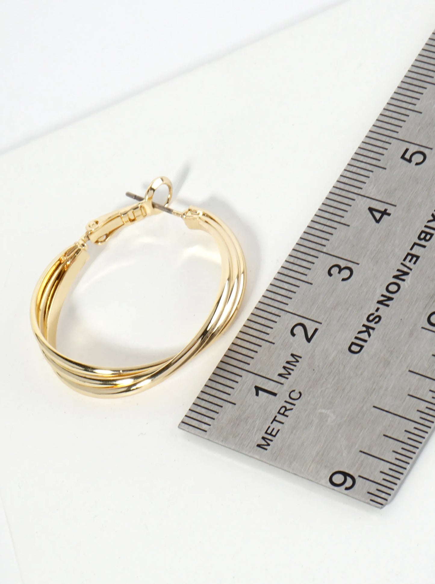 30mm Three Twisted Lines 14K-Gold-Dipped Latch-Back Hoop Earrings