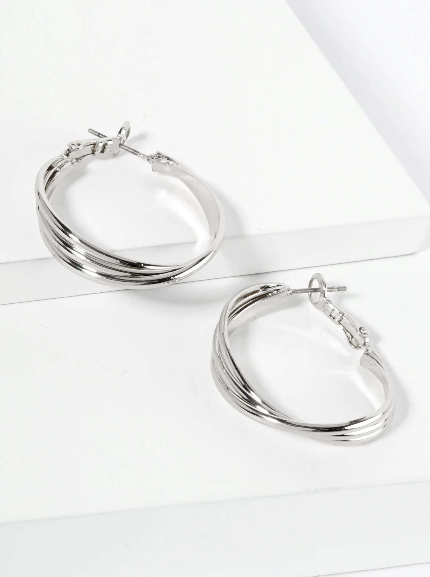 30mm Three Twisted Lines 14K-Gold-Dipped Latch-Back Hoop Earrings