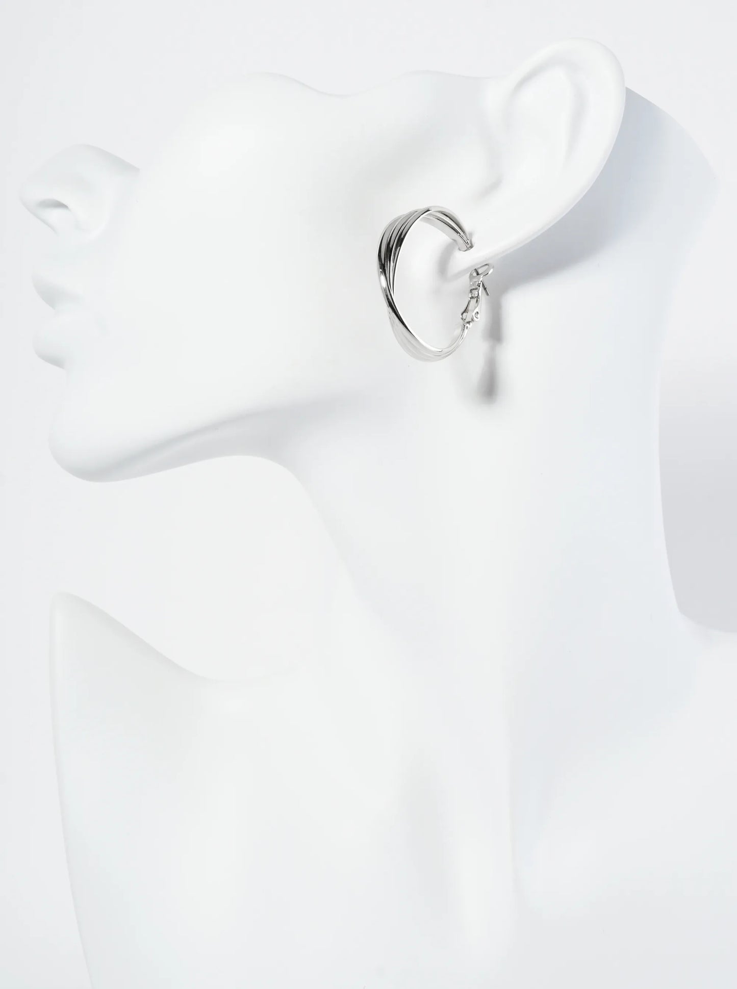 30mm Three Twisted Lines 14K-Gold-Dipped Latch-Back Hoop Earrings