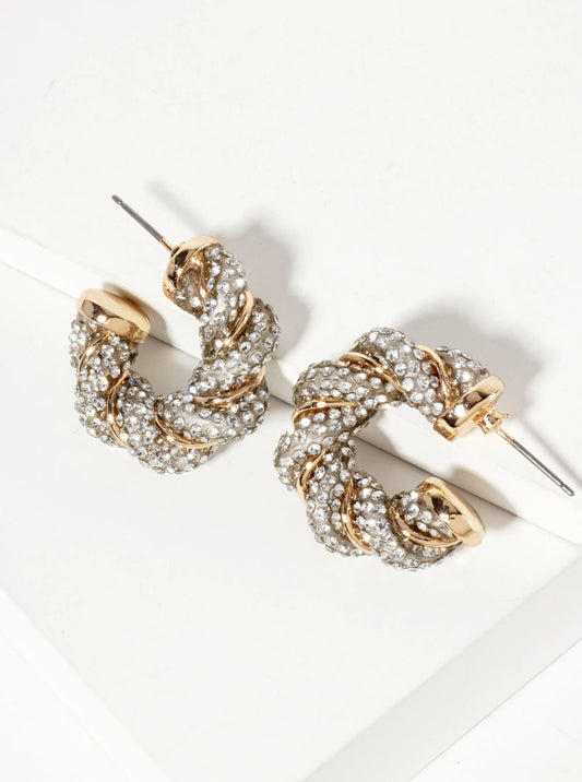30mm Twist Open Hoop Earrings Embellished With Sparkling Crystal-Pave