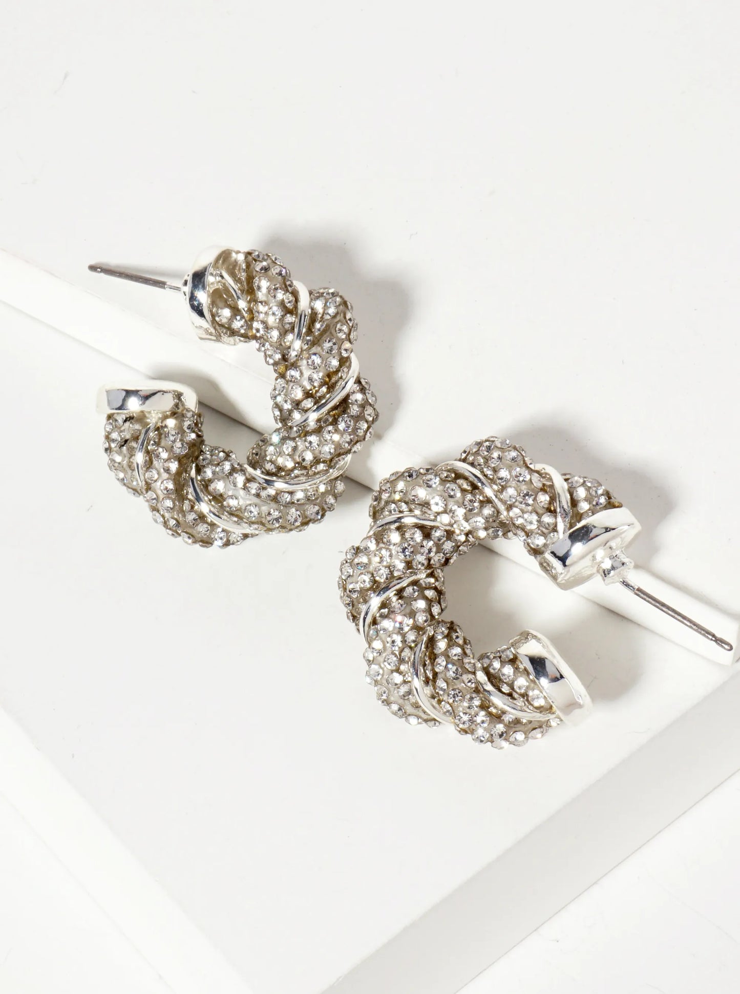 30mm Twist Open Hoop Earrings Embellished With Sparkling Crystal-Pave