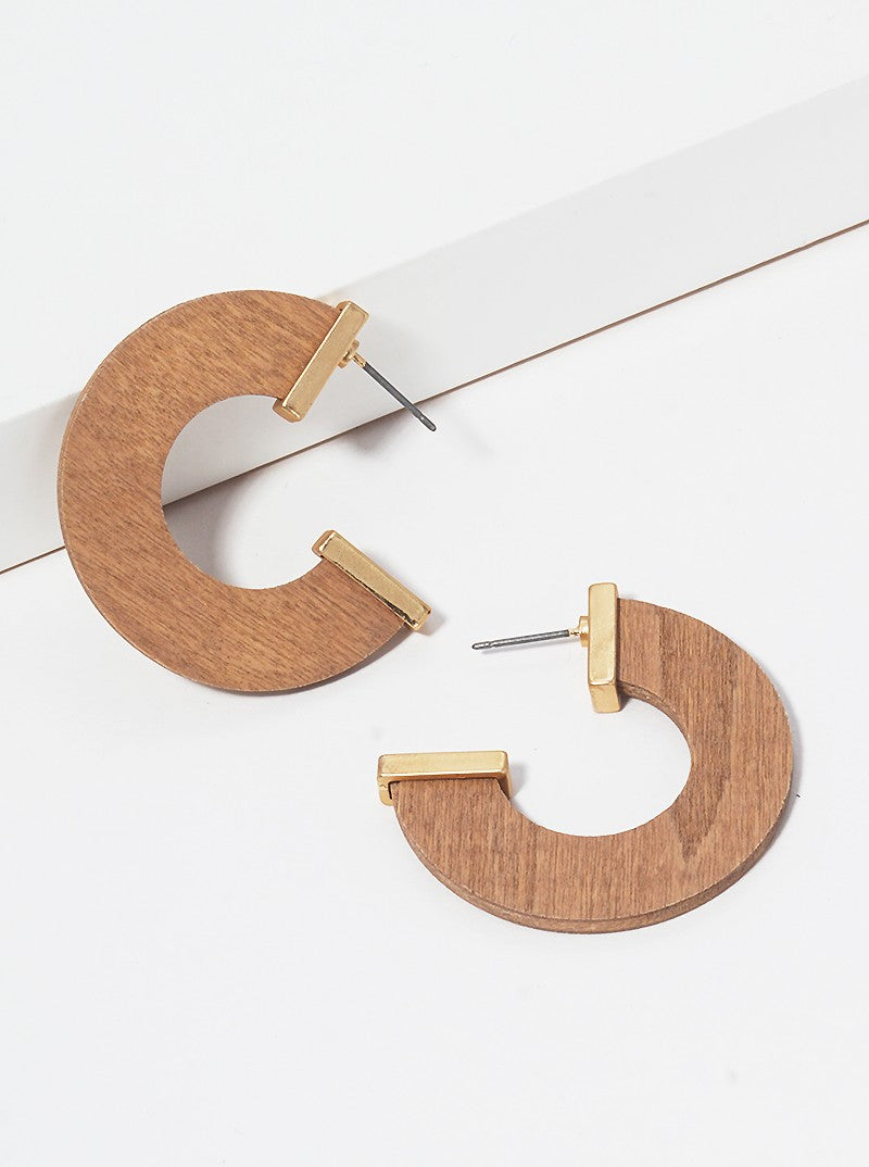 30mm Wood Flat Hoop Earrings