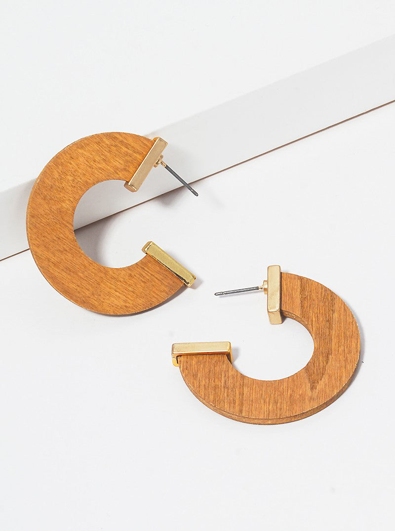 30mm Wood Flat Hoop Earrings