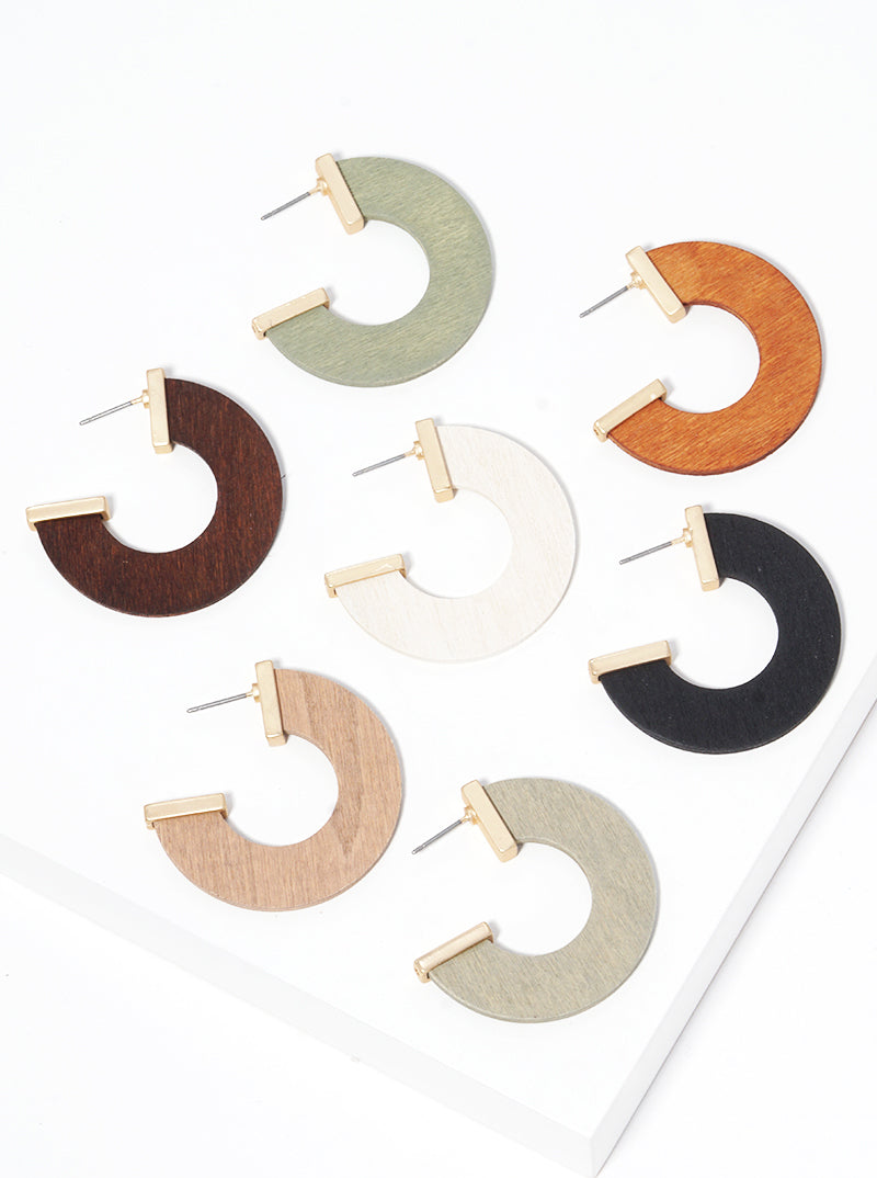 30mm Wood Flat Hoop Earrings
