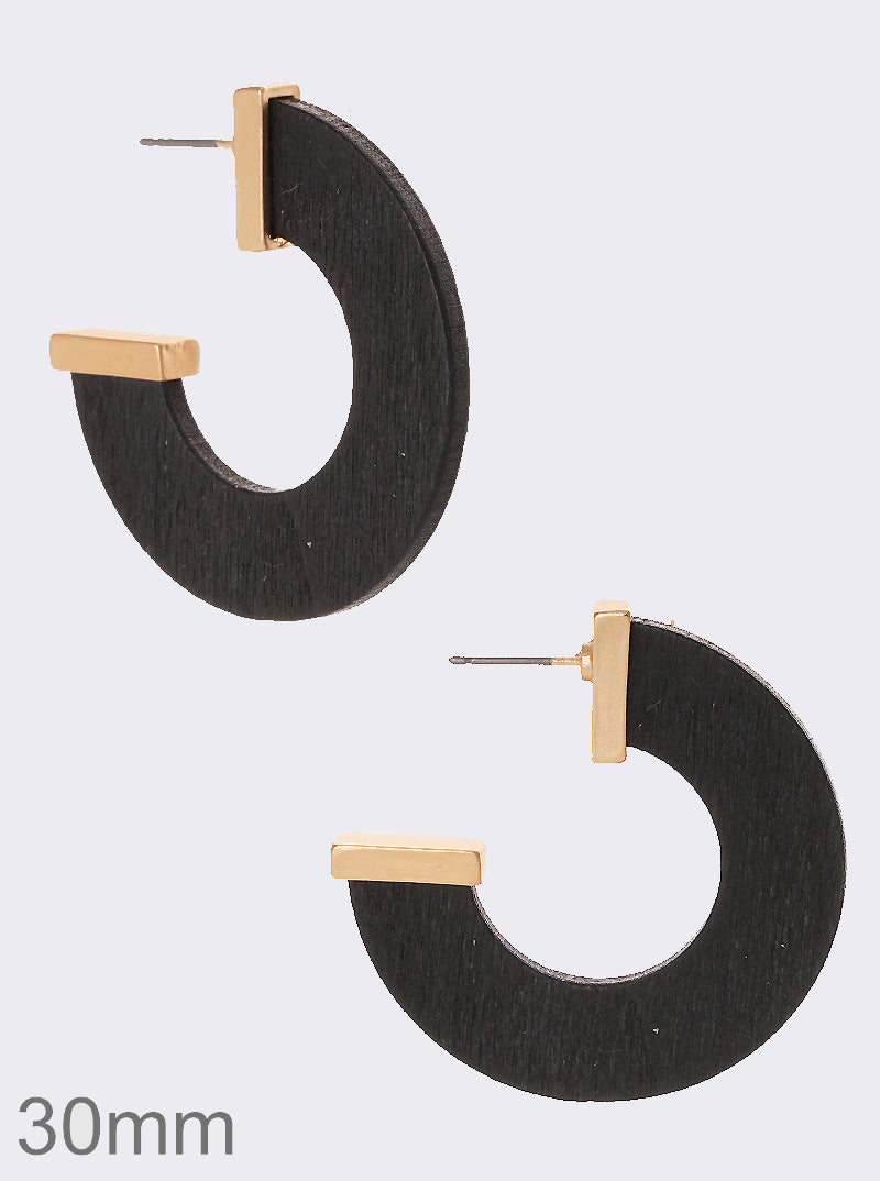 30mm Flat Wooden Open Hoop Earrings