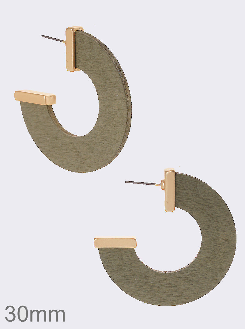 30mm Flat Wooden Open Hoop Earrings