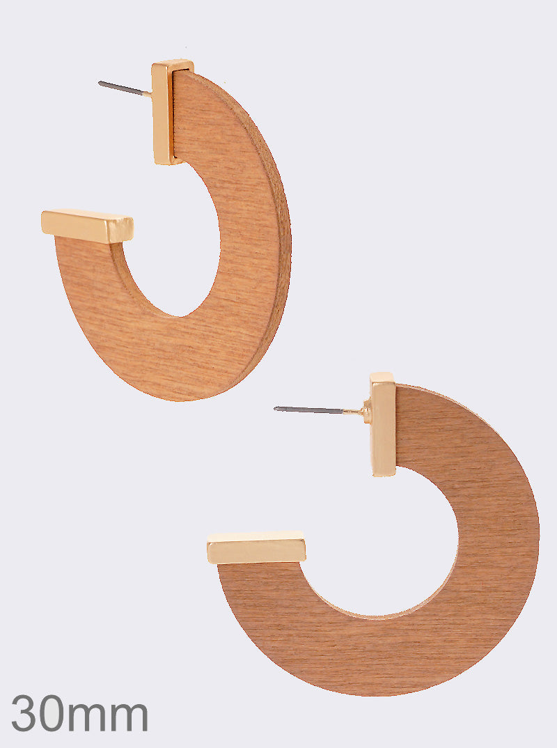 30mm Flat Wooden Open Hoop Earrings