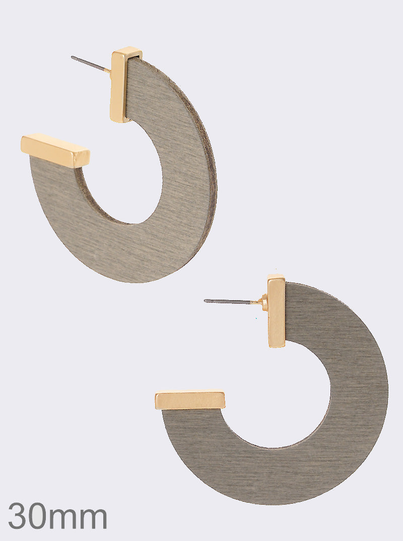 30mm Flat Wooden Open Hoop Earrings