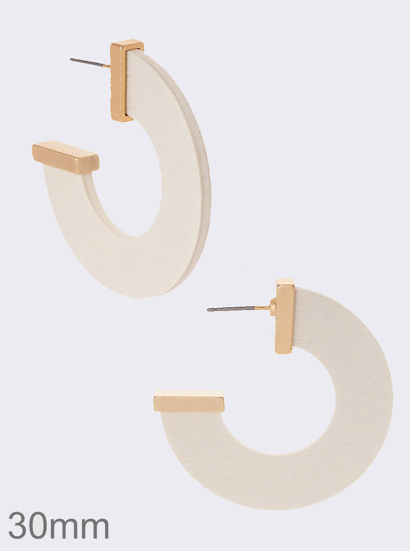 30mm Flat Wooden Open Hoop Earrings
