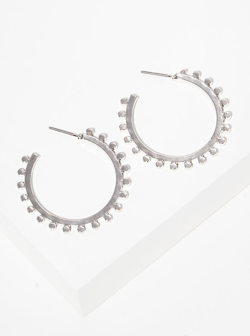 30mm Metal Cogwheel Open Hoop Earrings Rhodium