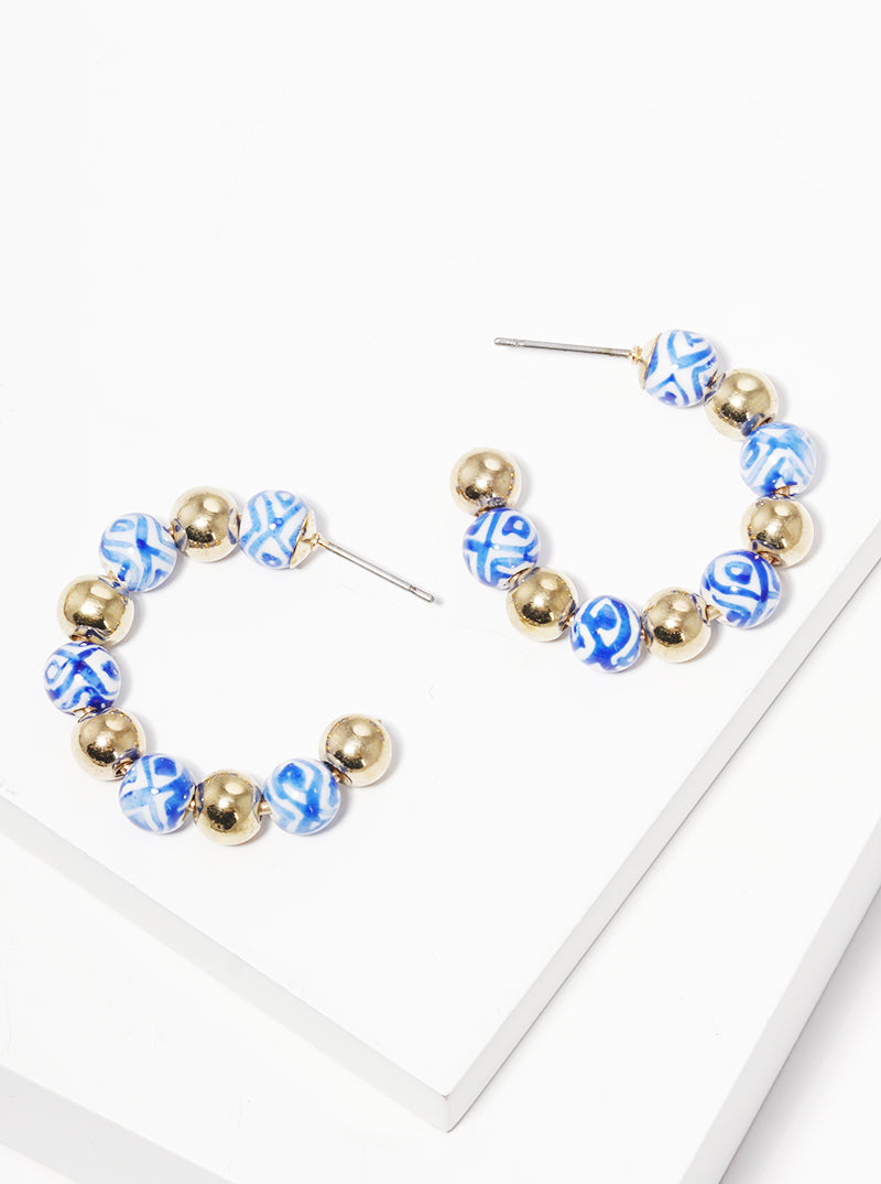 30mm Porcelain Copper Coated Bead Hoop Earrings