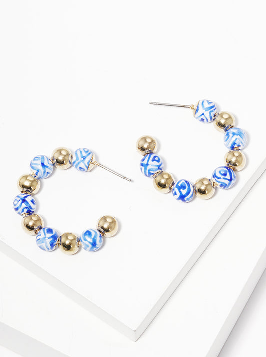 30mm Porcelain Copper Coated Bead Hoop Earrings