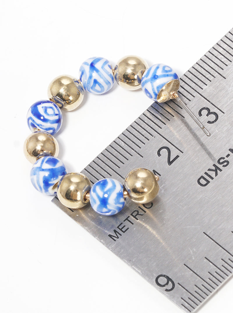 30mm Porcelain Copper Coated Bead Hoop Earrings