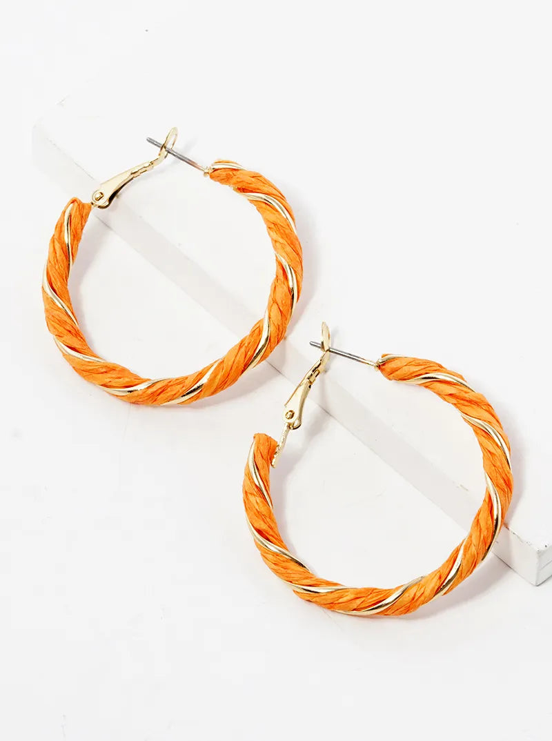 30mm Raffia Wrapped Leverback Hoop Earrings