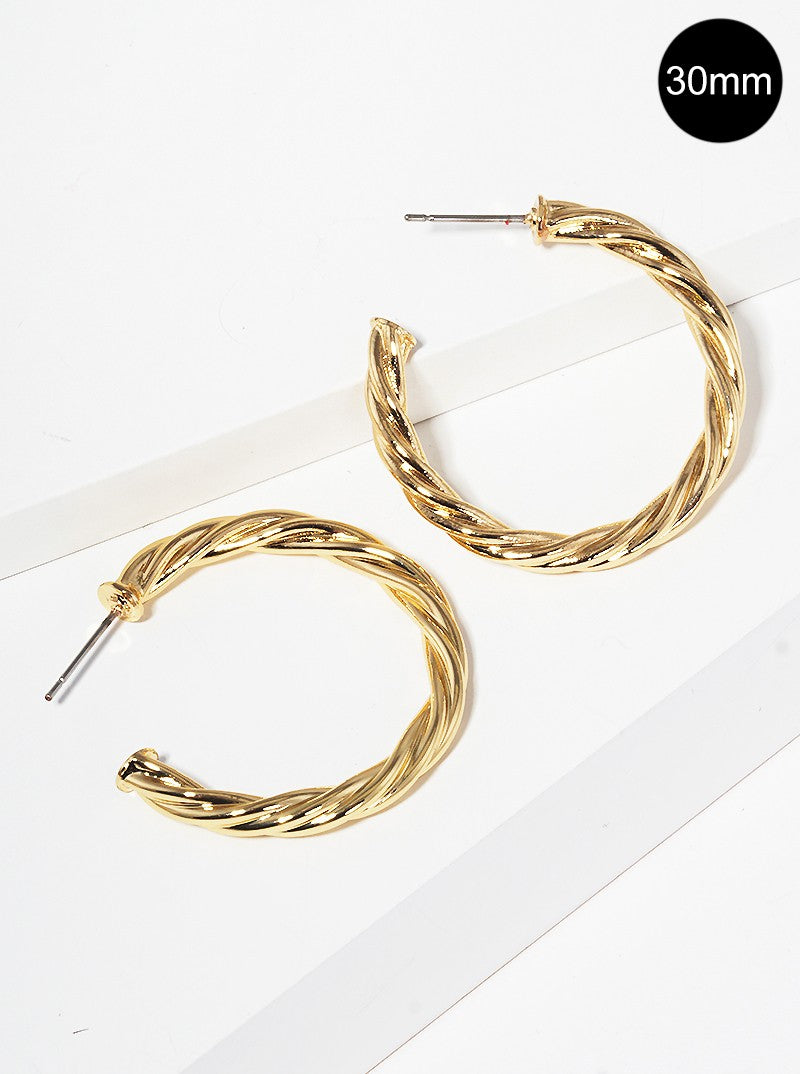 30mm Rope Textured Metal Open Hoop Earrings
