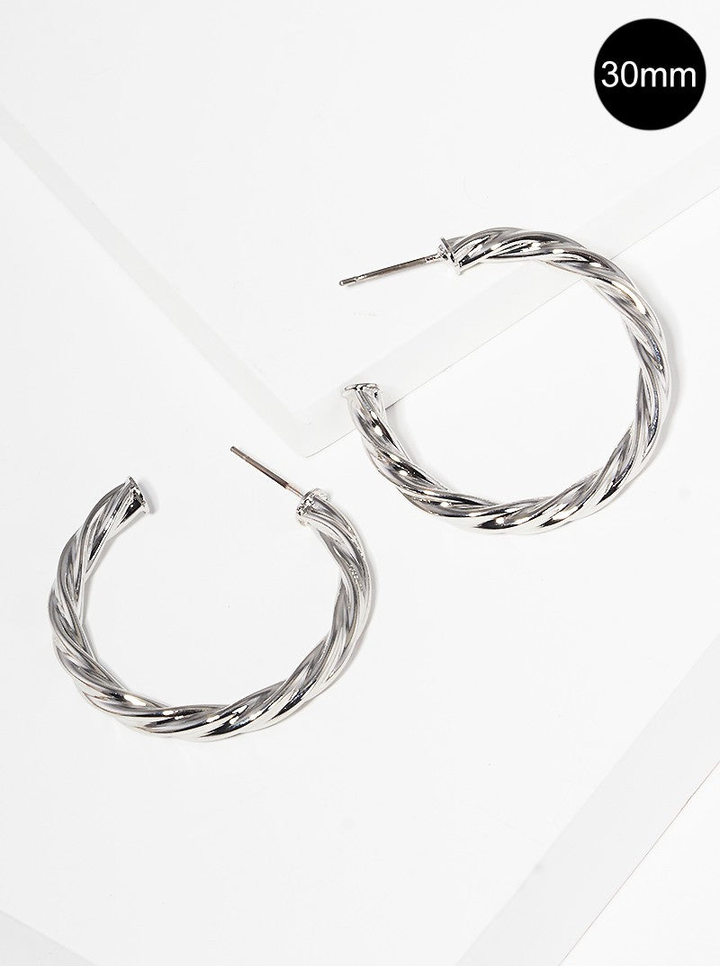 30mm Rope Textured Metal Open Hoop Earrings