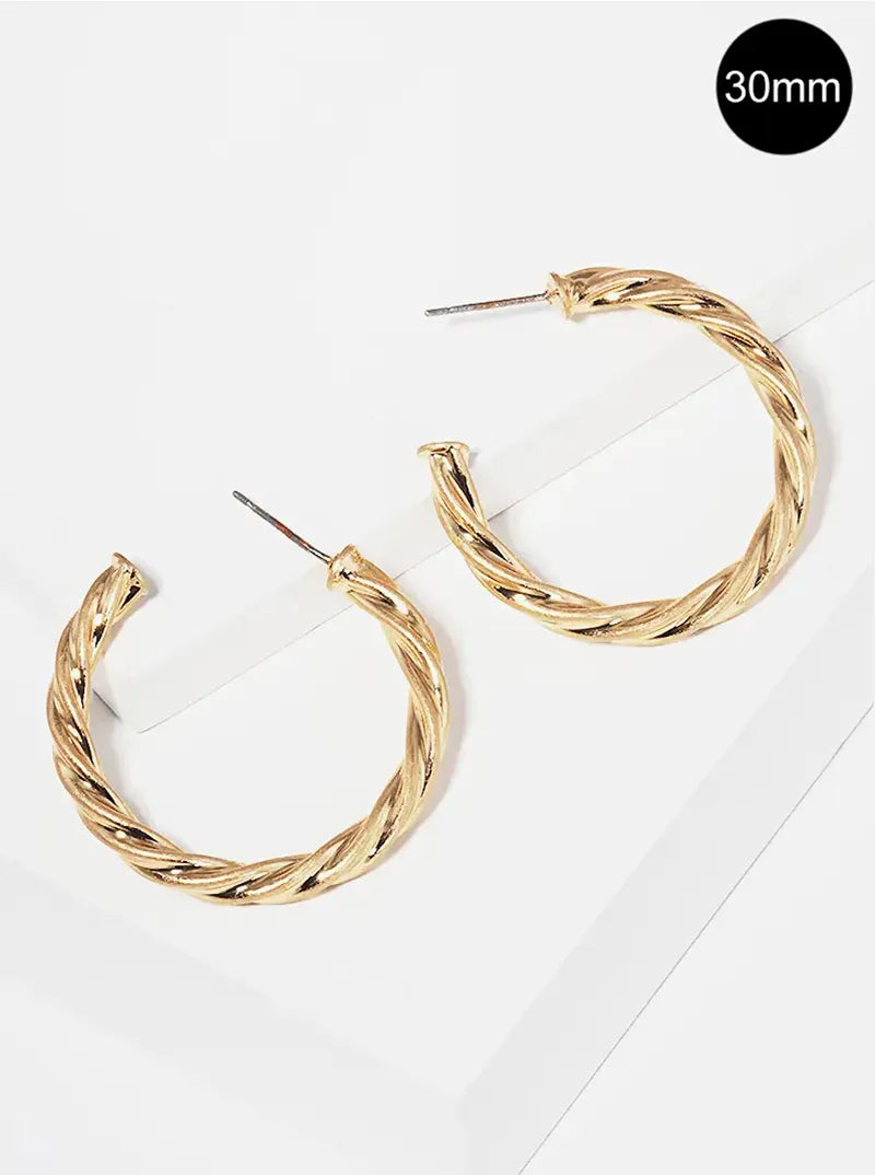 30mm Rope Textured Metal Open Hoop Earrings