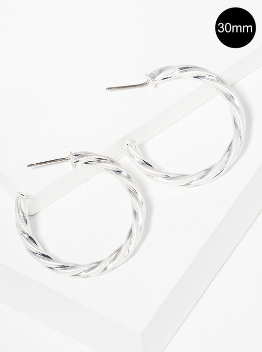 30mm Rope Textured Metal Open Hoop Earrings