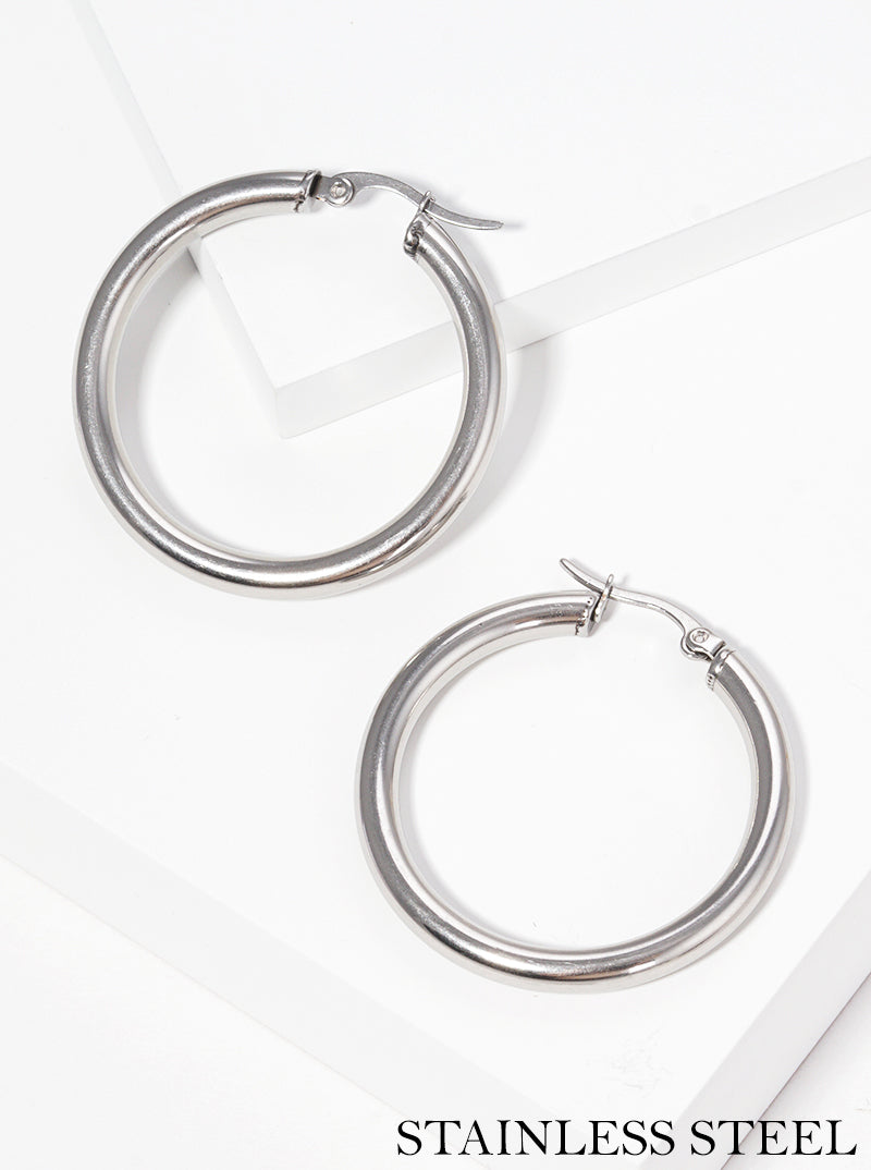 30mm Round Stainless Steel Latch Back Hoop Earrings