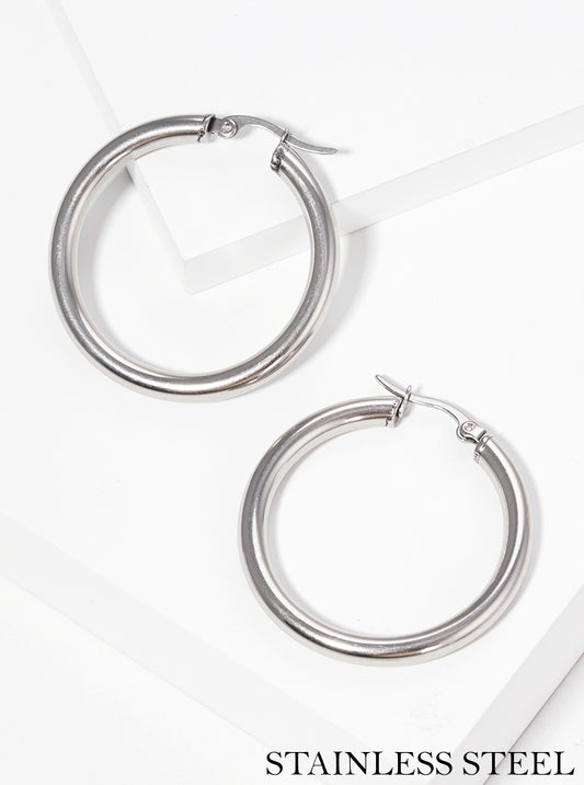 30mm Round Stainless Steel Latch Back Hoop Earrings