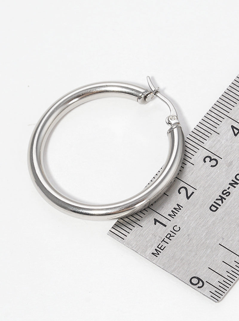 30mm Round Stainless Steel Latch Back Hoop Earrings
