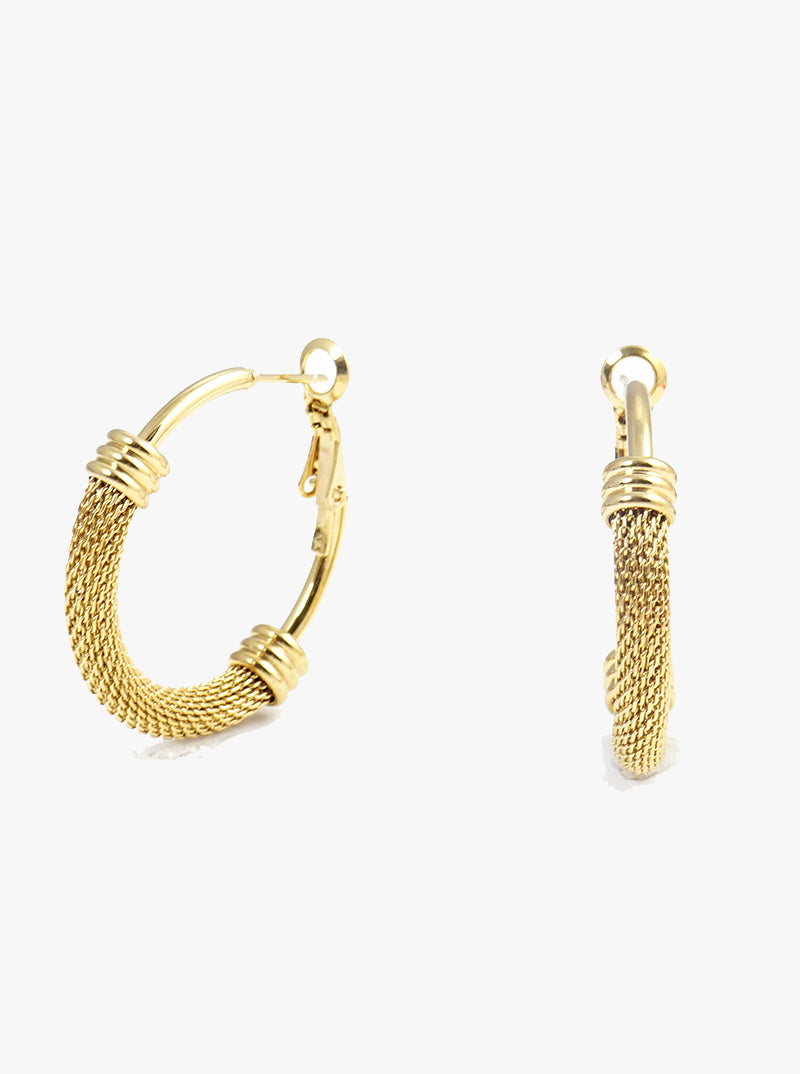 30mm Stainless Steel Mesh Chain Omega Back Hoop Earrings