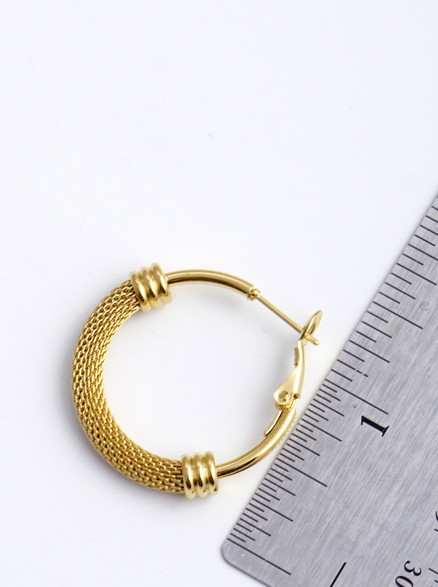 30mm Stainless Steel Mesh Chain Omega Back Hoop Earrings