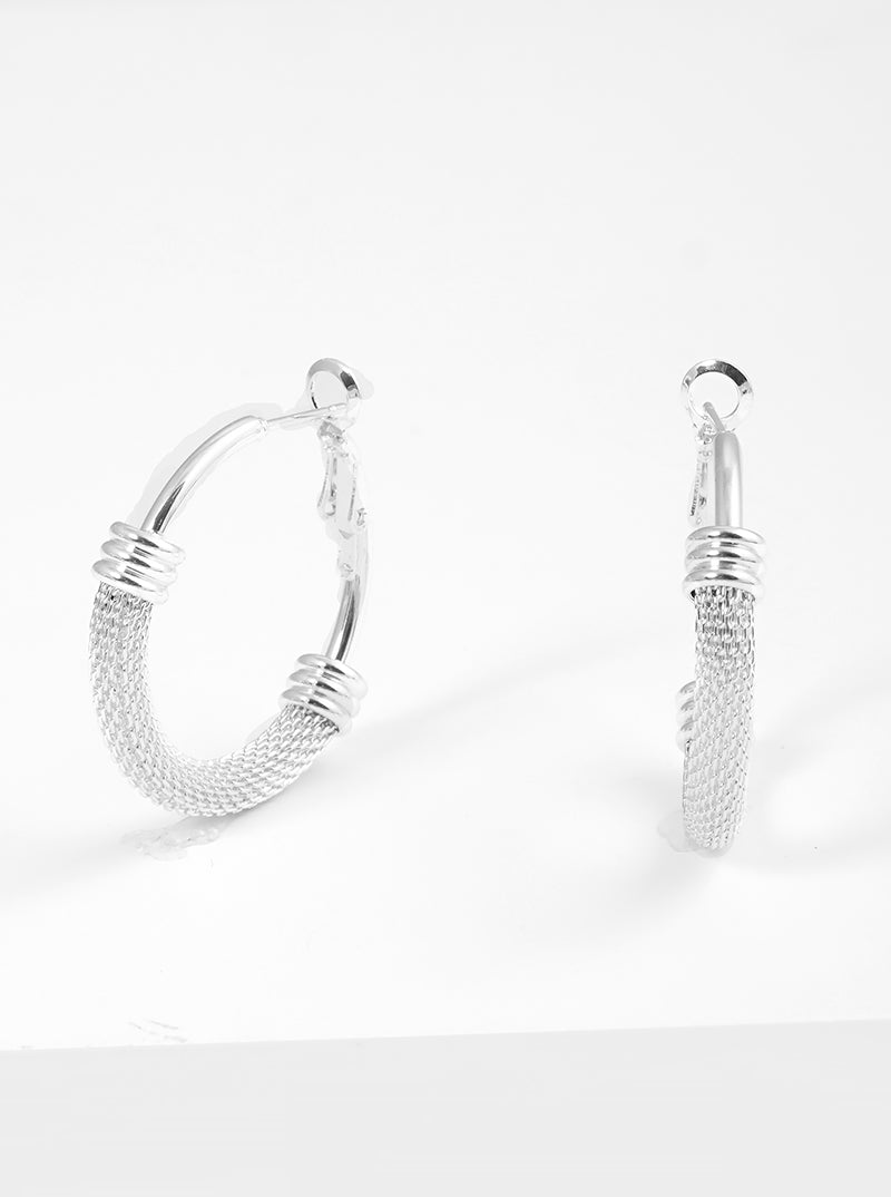 30mm Stainless Steel Mesh Chain Omega Back Hoop Earrings