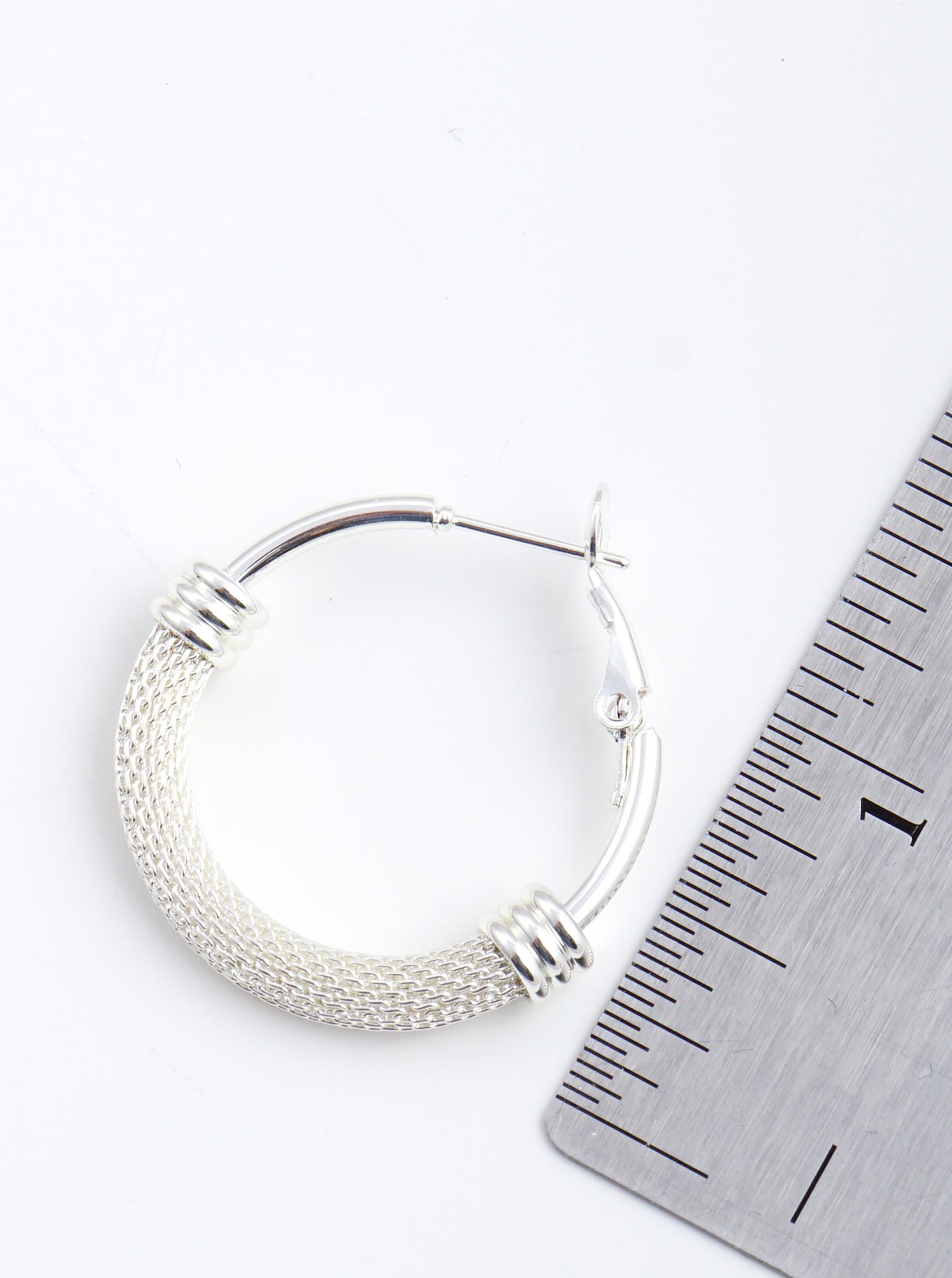 30mm Stainless Steel Mesh Chain Omega Back Hoop Earrings