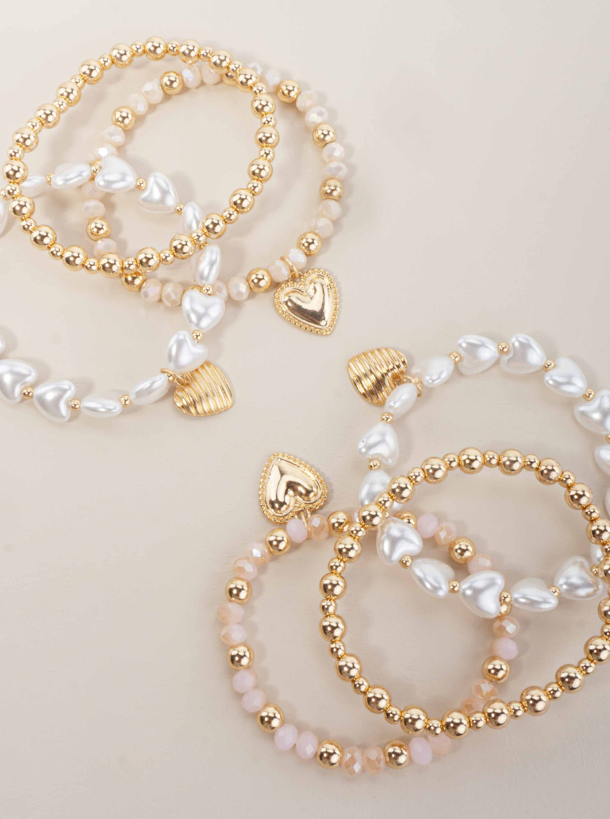 Heart Charm Beaded Resin Pearl Stretch Bracelet - IVORY