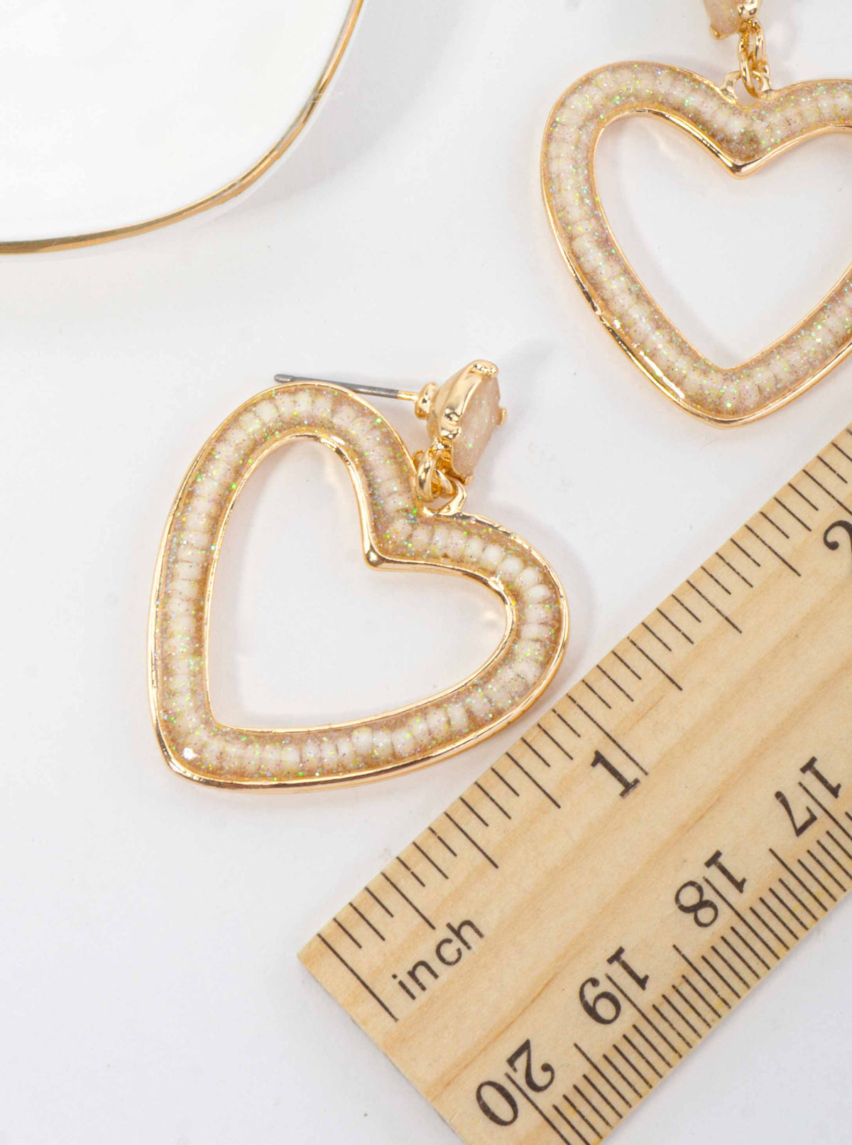 Glitter Resin Heart Open Drop Earrings - IVORY