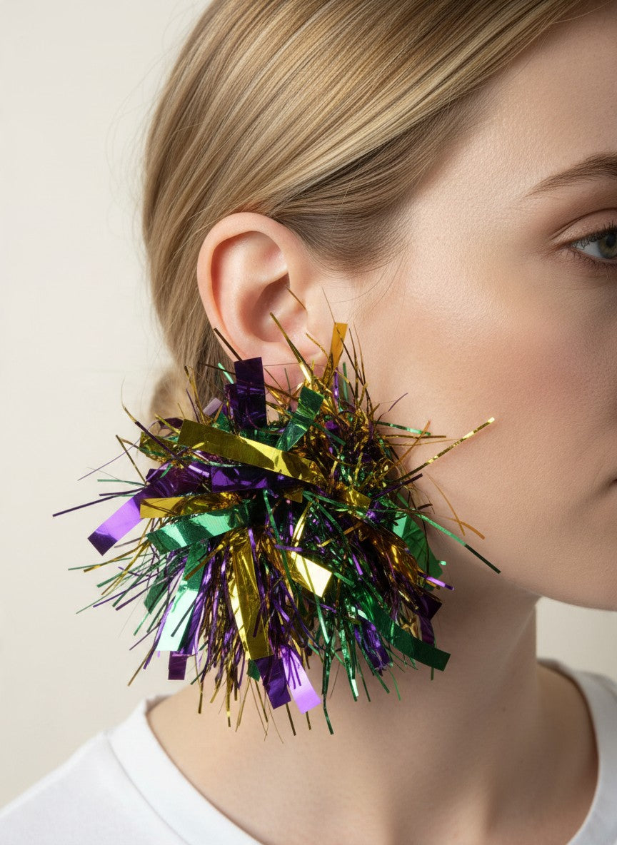 Mardi Gras Metallic Tinsel Garland - Purple Yellow Green