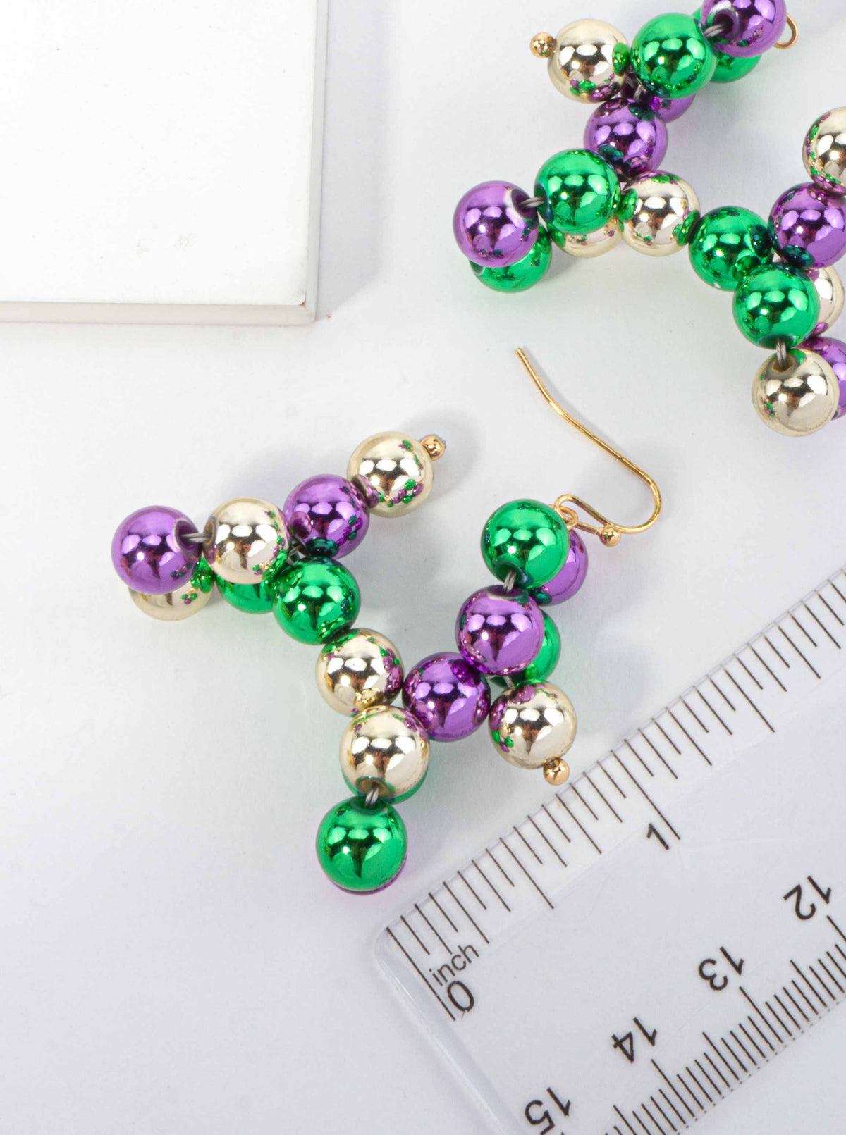 Metallic Balloon Dog Beaded Hook Earrings - Purple Yellow Green