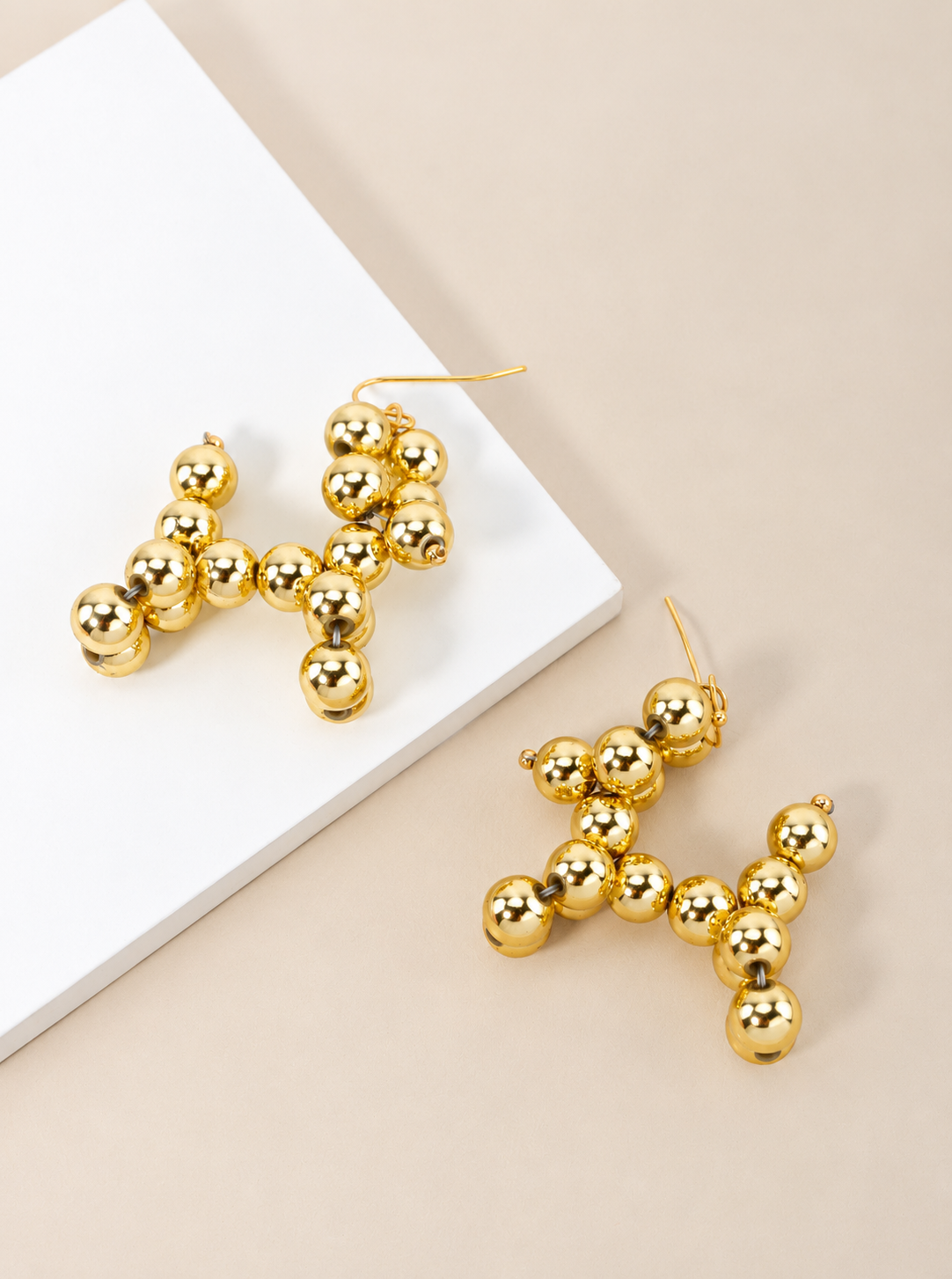 Metallic Balloon Dog Beaded Hook Earrings - Yellow