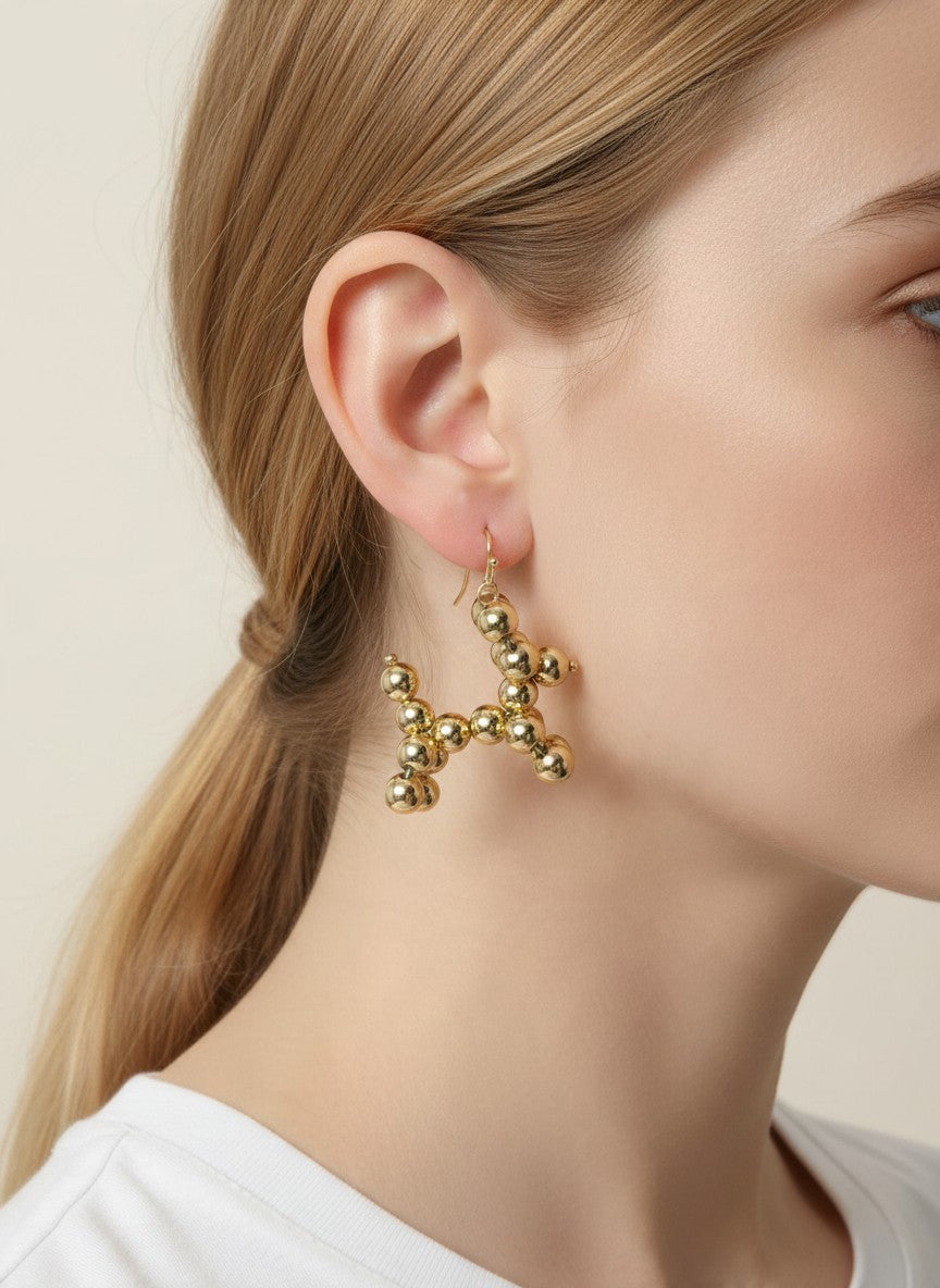 Metallic Balloon Dog Beaded Hook Earrings - Yellow