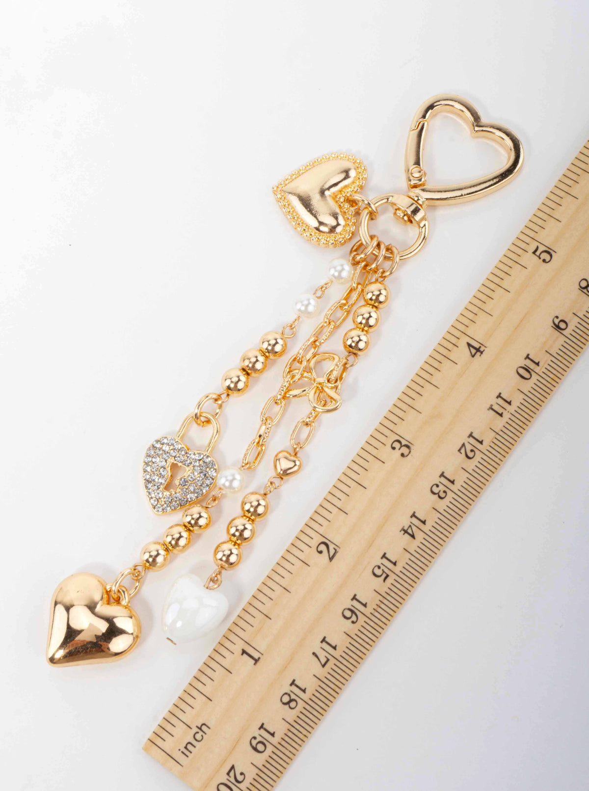 Polished Rhinestone Heart Lock Bag Keychain - GOLD