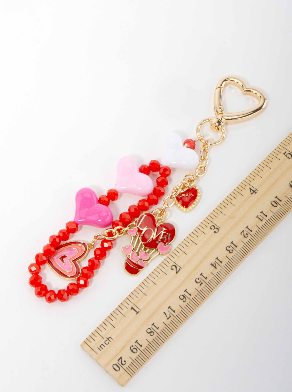 Heart Beaded Enamel Love Charm Bag Keychain - GOLD-RED