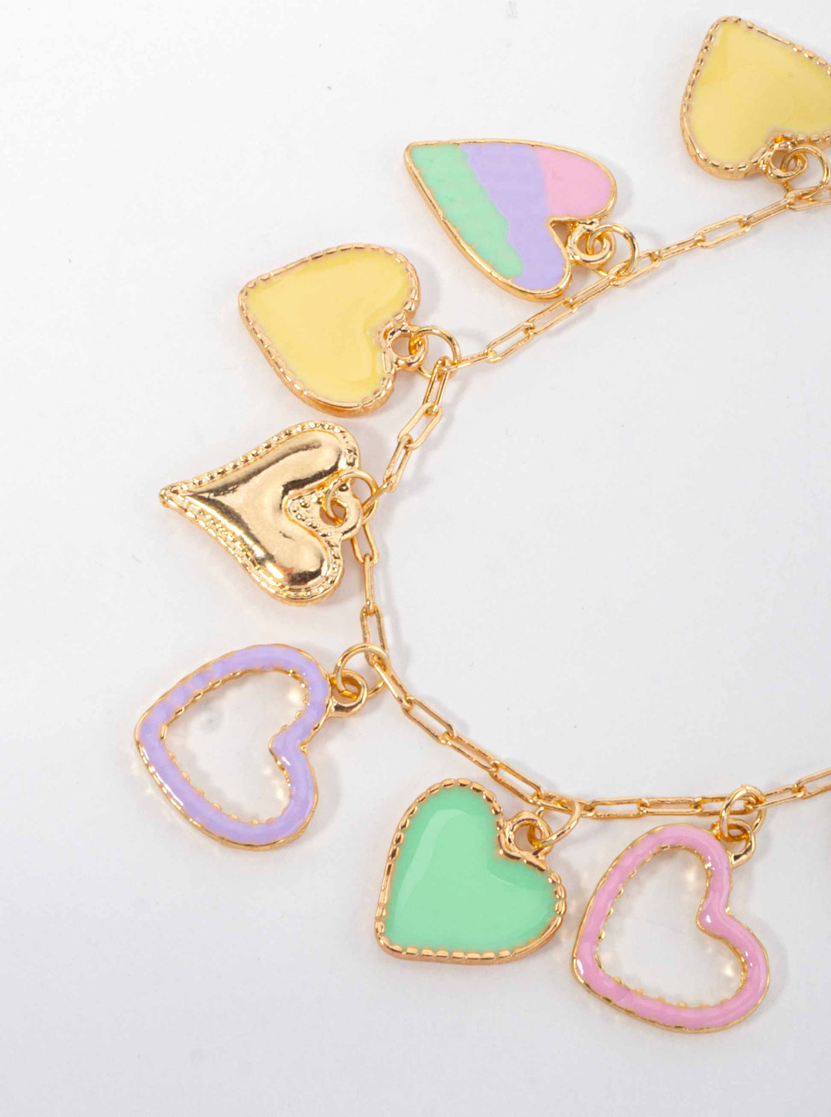 Pastel Enameled Heart Charm Necklace - GOLD
