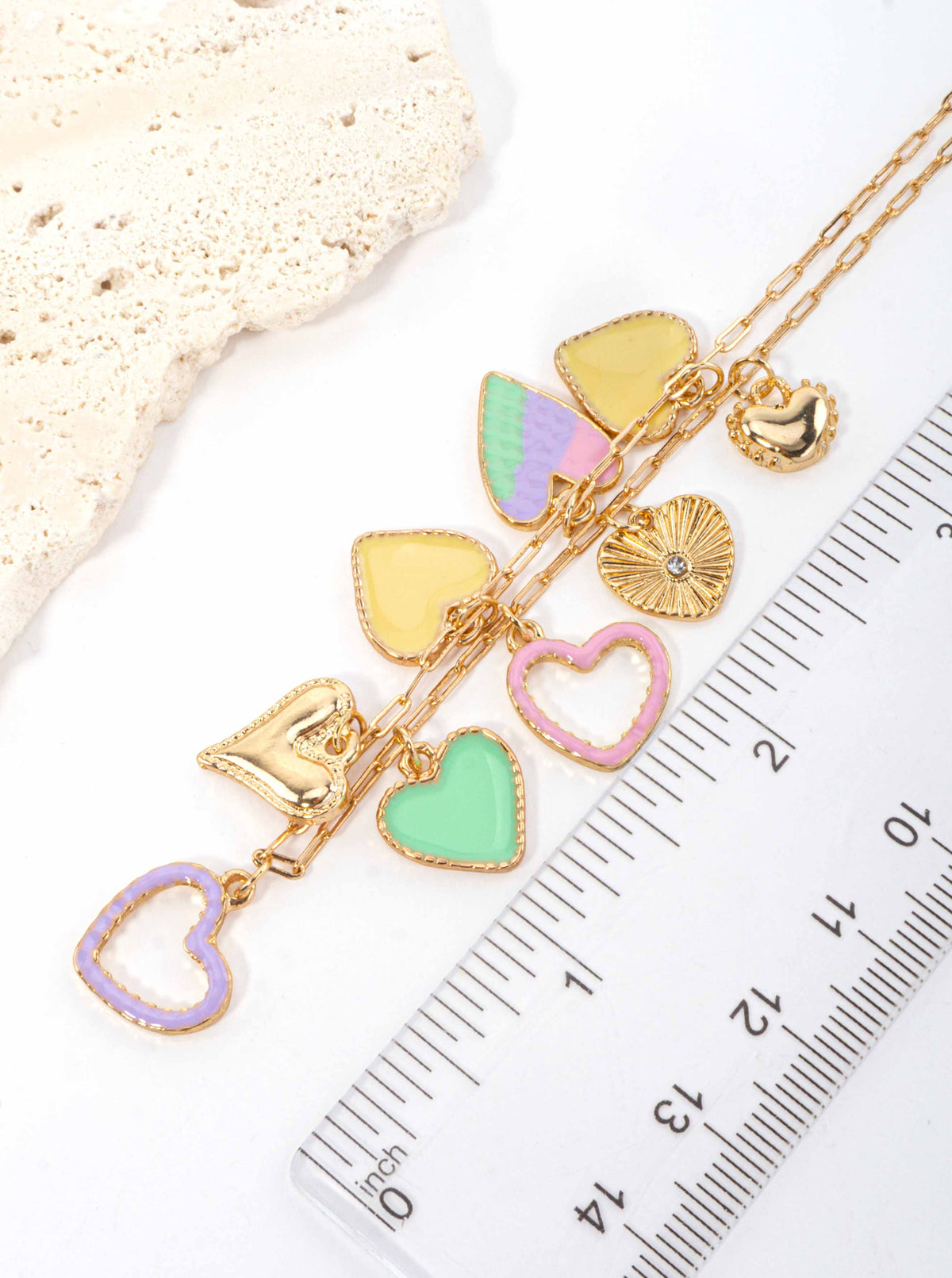 Pastel Enameled Heart Charm Necklace - GOLD