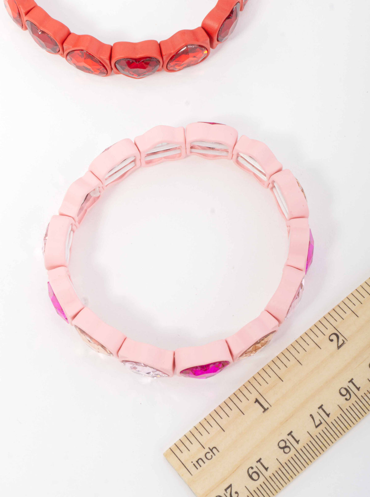 Faceted Crystal Heart Stretch Strand Bracelet - PINK