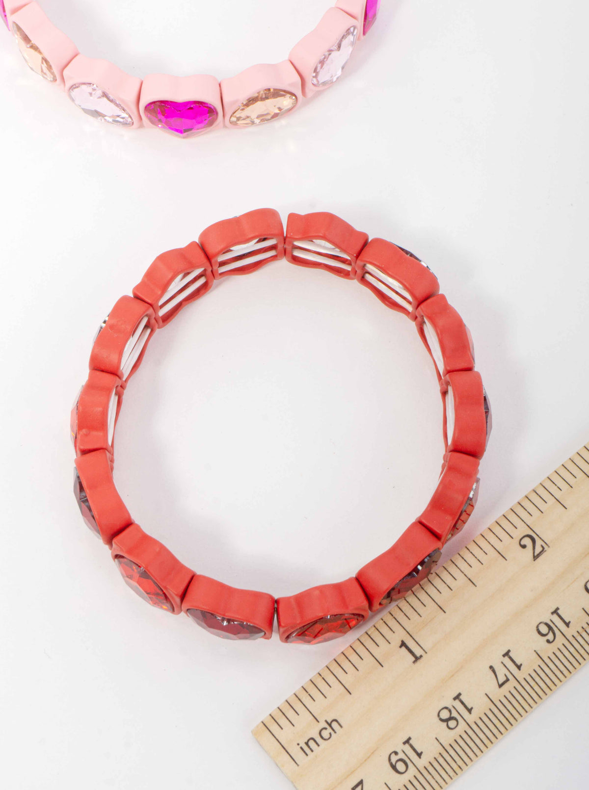 Faceted Crystal Heart Stretch Strand Bracelet - RED