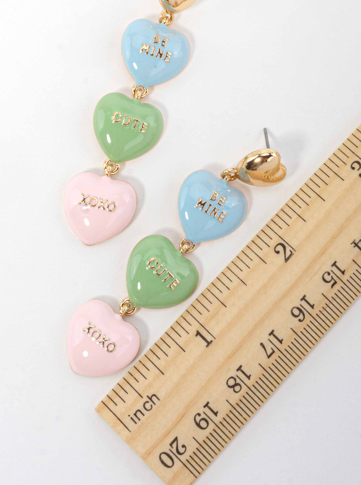 Pastel Heart Enameled Dangle Drop Earrings - GOLD