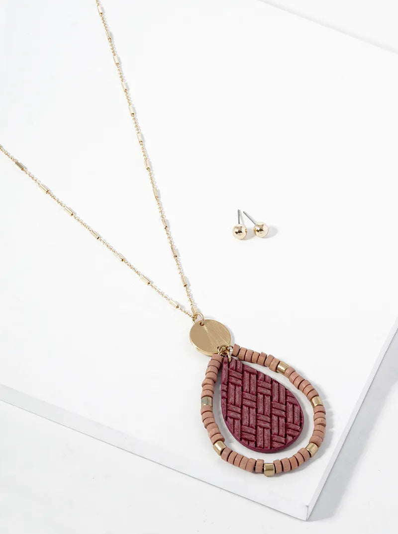 32 Inch Long Necklace Beaded Teardrop Pendant Matching Earrings