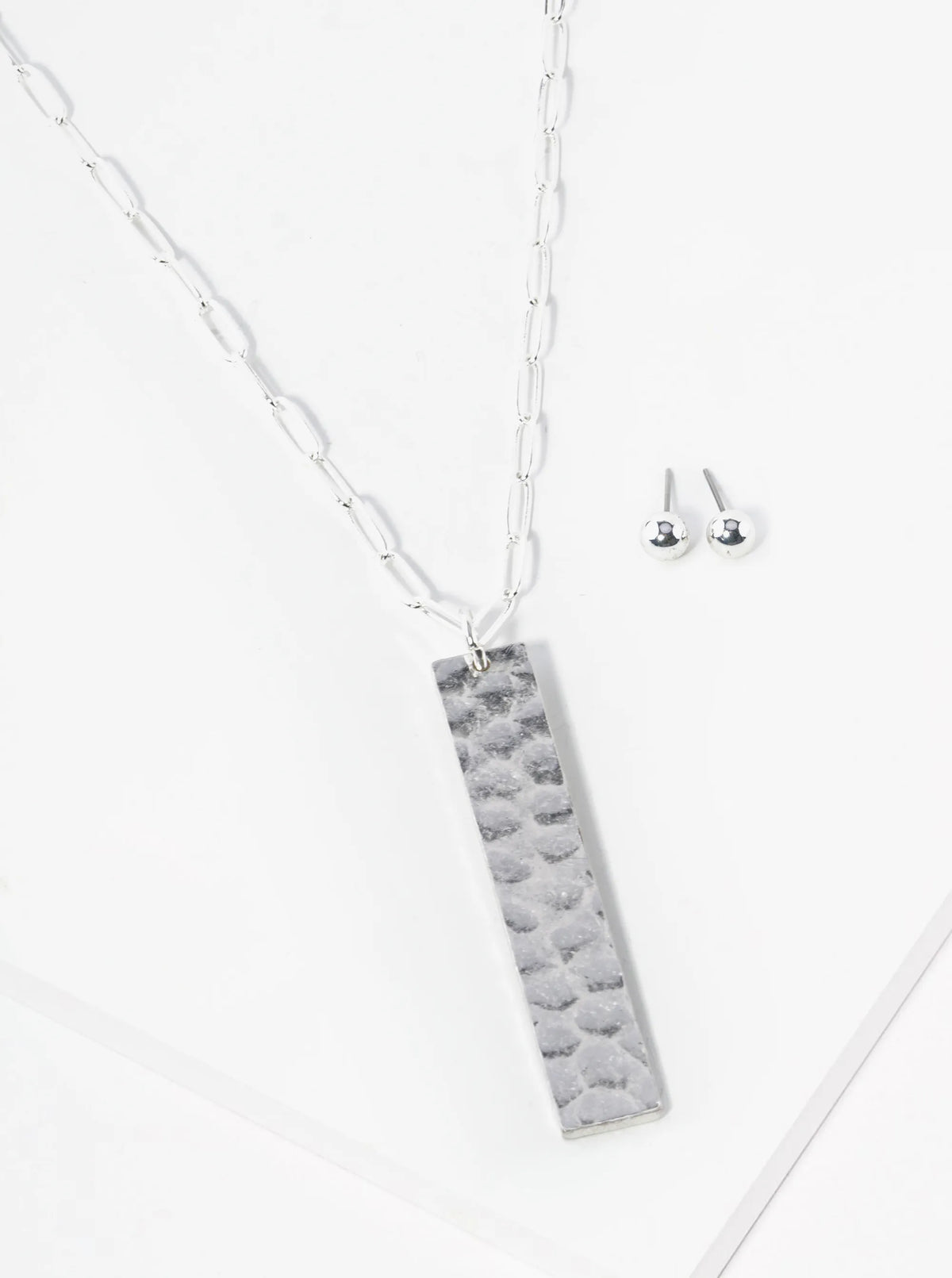 32 Inch Hammered Rectangle Pendant Long Necklace