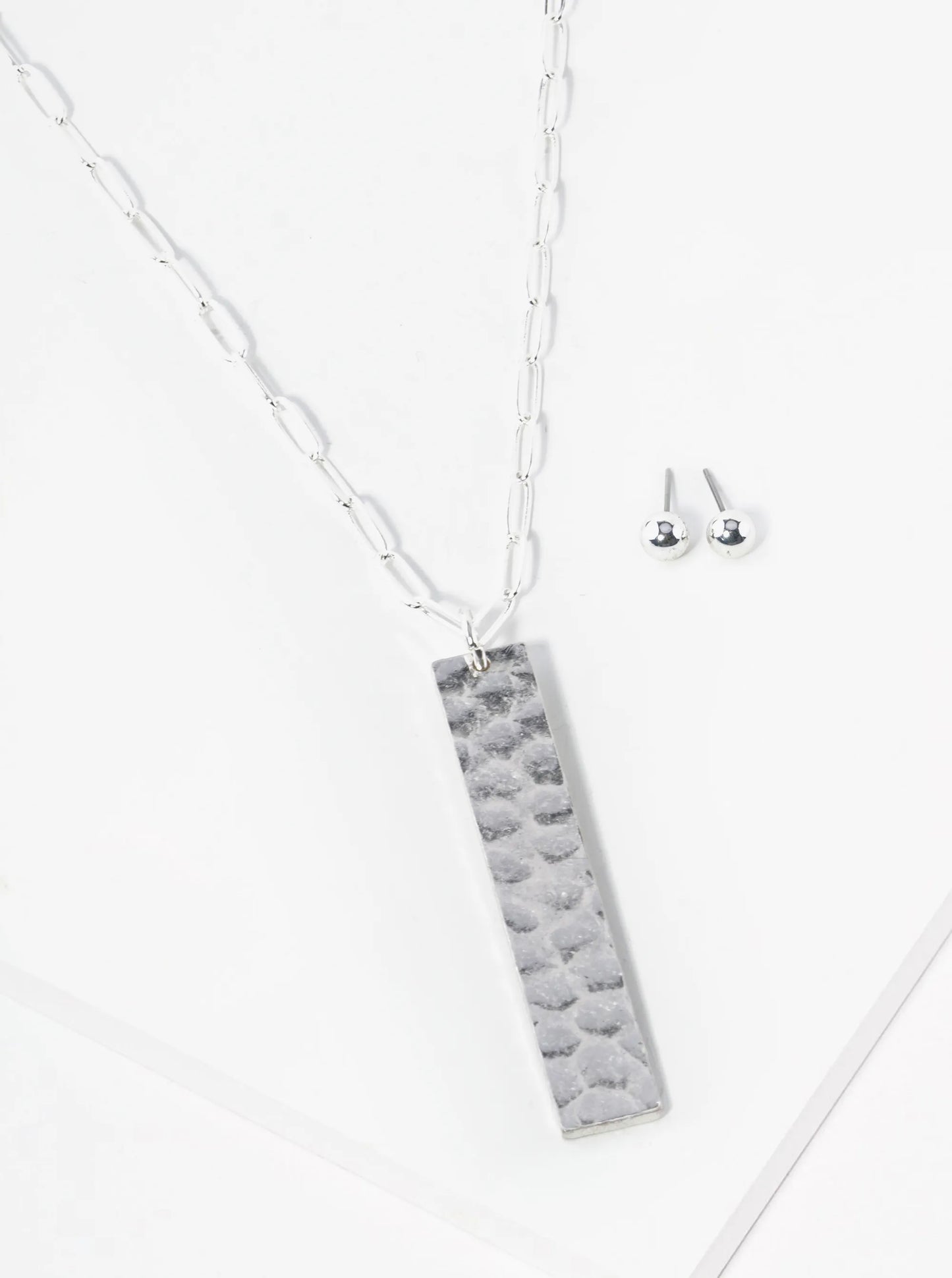 32 Inch Hammered Rectangle Pendant Long Necklace