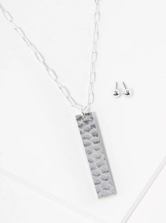 32 Inch Hammered Rectangle Pendant Long Necklace