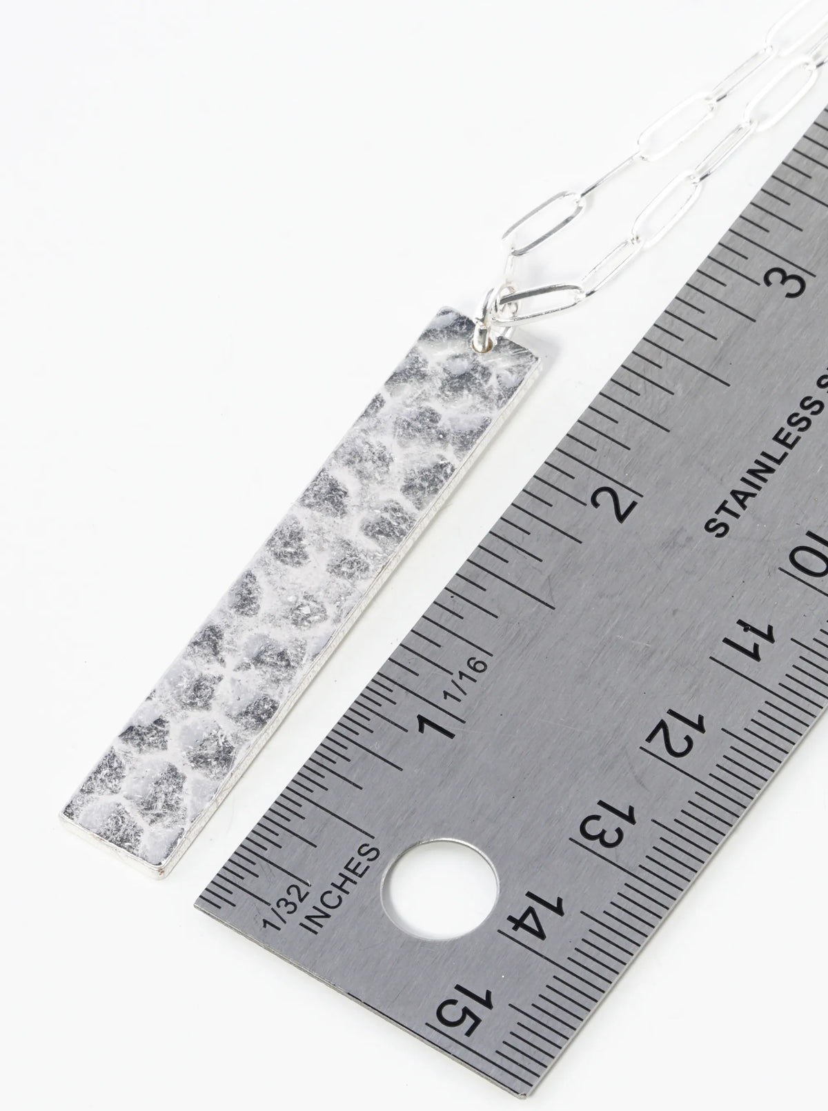 32 Inch Hammered Rectangle Pendant Long Necklace