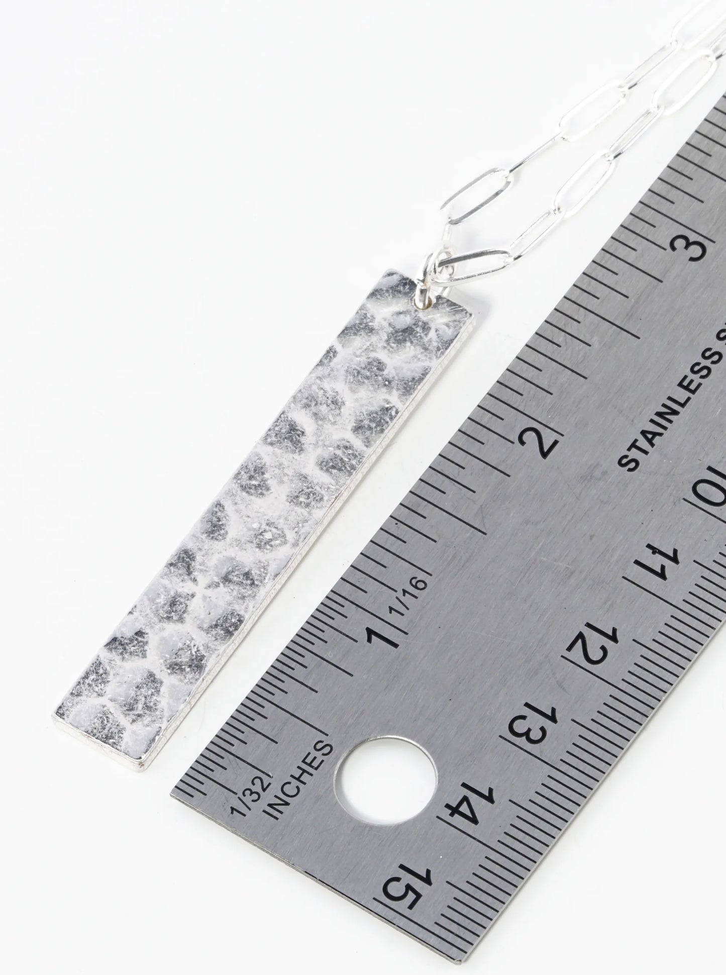32 Inch Hammered Rectangle Pendant Long Necklace