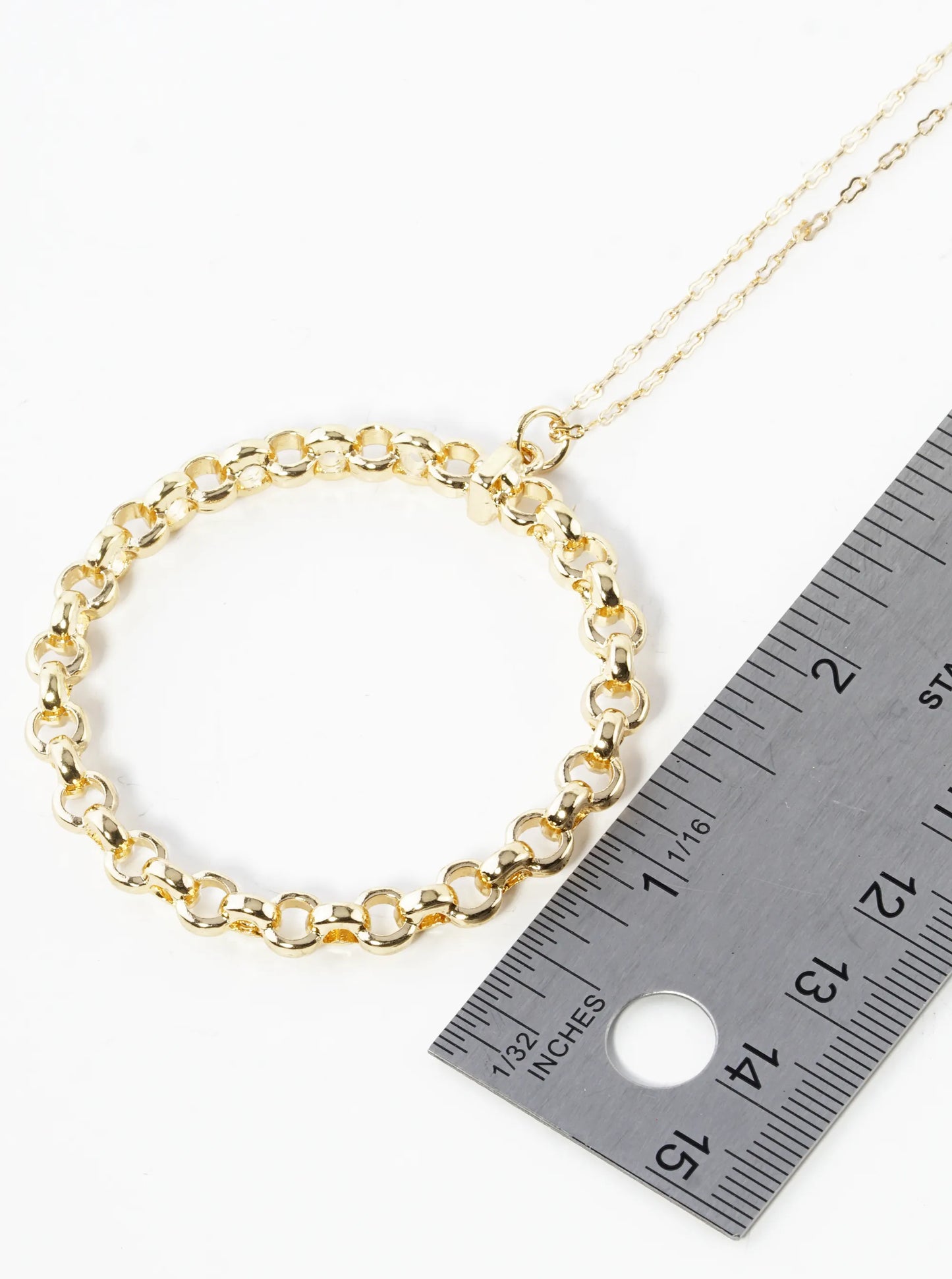 32 Inch Long Necklace With Simulated Chain Round Pendant